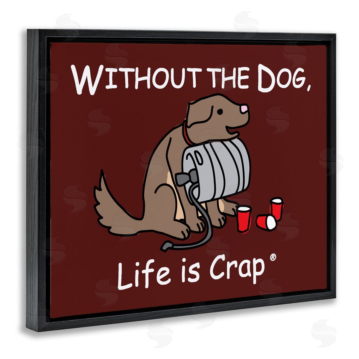 LIC Funny Dog & Keg Black Floating Frame Canvas Wall Art Print