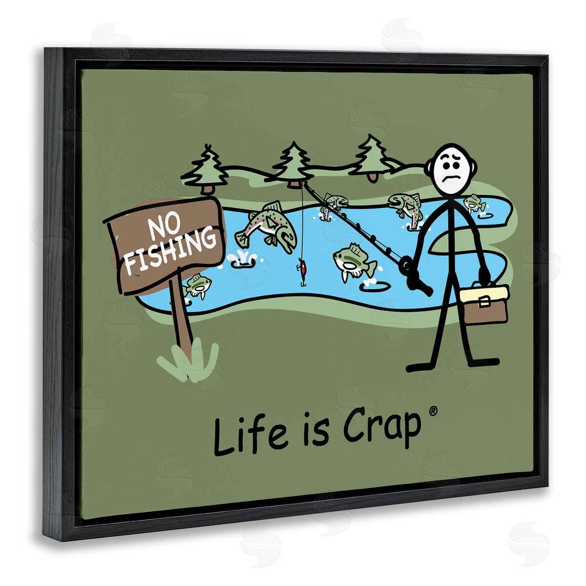 LIC No Fishing at Pond Black Floating Frame Canvas Wall Art Print