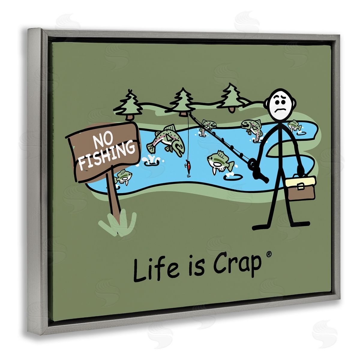 LIC No Fishing at Pond Gray Floating Frame Canvas Wall Art Print