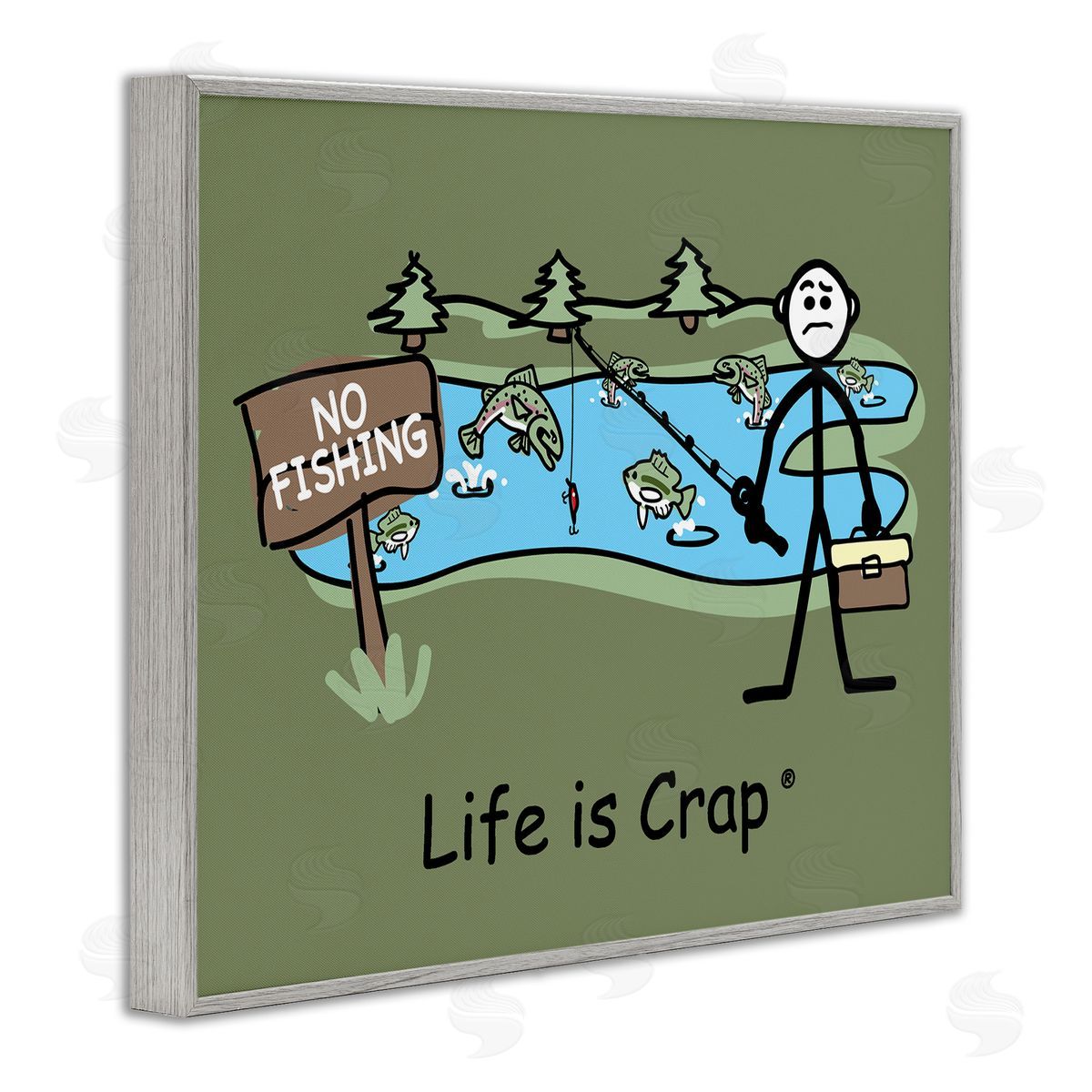 LIC No Fishing at Pond Gray Framed Giclee Wall Art Print