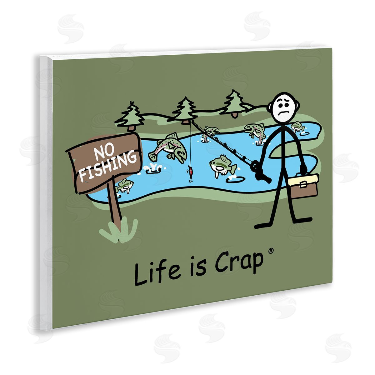 LIC No Fishing at Pond Wooden Wall Plaque Art Print