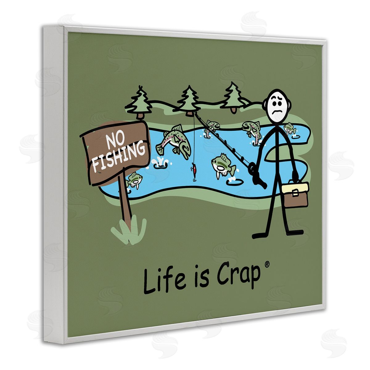 LIC No Fishing at Pond White Framed Giclee Wall Art Print