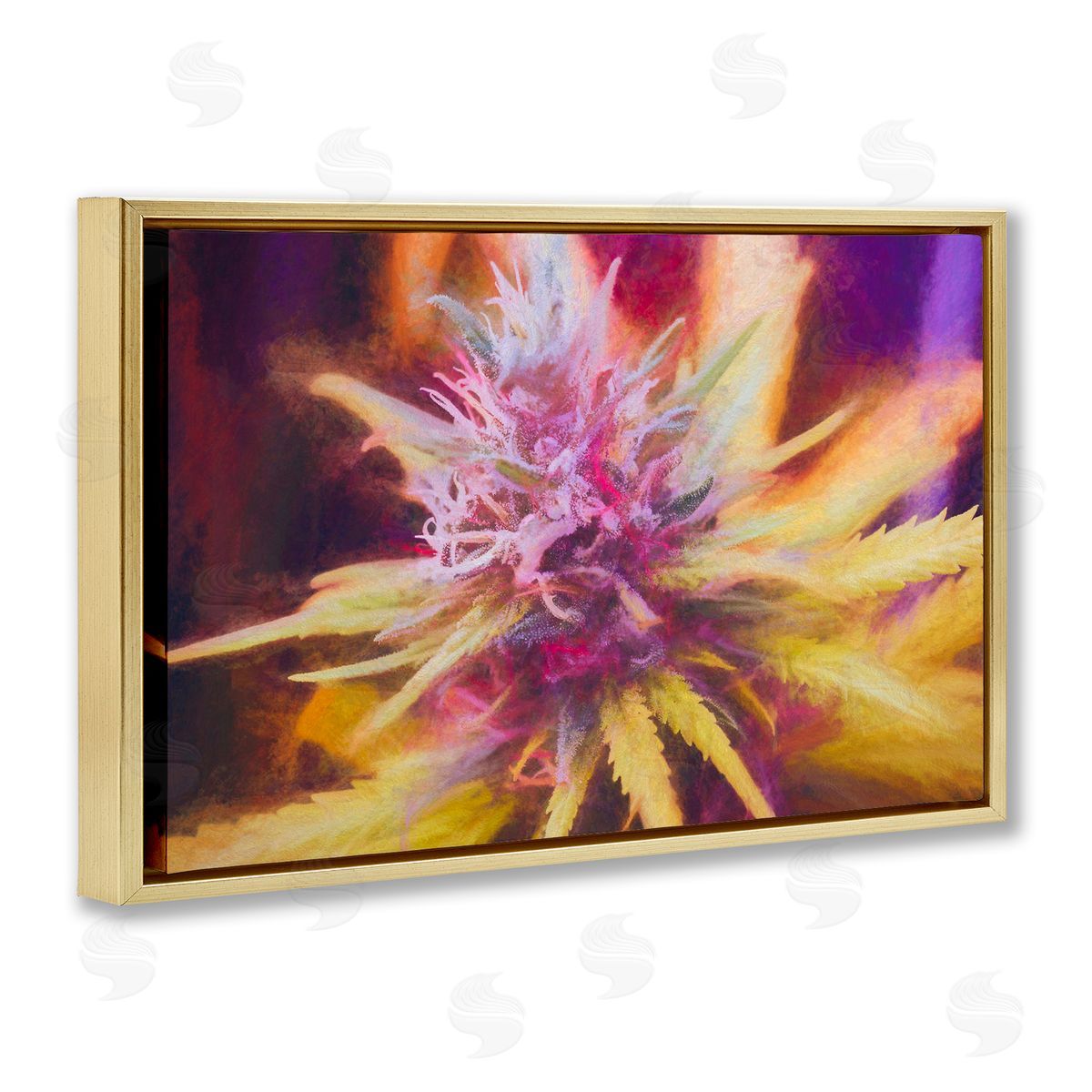 LIH Chalk Cannabis Flower Gold Floating Frame Canvas Wall Art Print