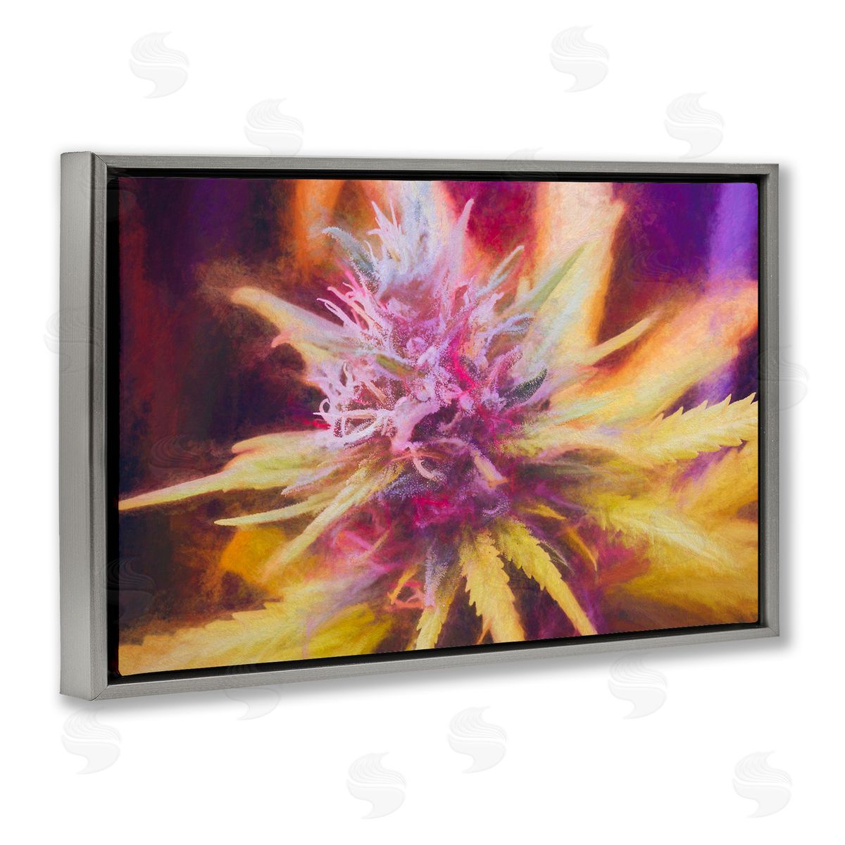 LIH Chalk Cannabis Flower Gray Floating Frame Canvas Wall Art Print