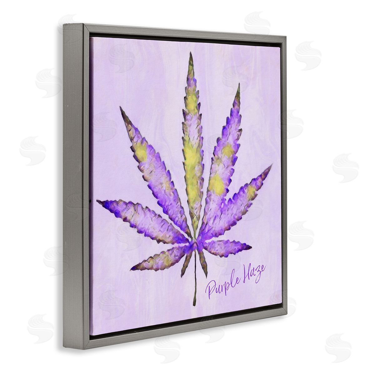 LIH Purple Haze Plant Leaf Gray Floating Frame Canvas Wall Art Print