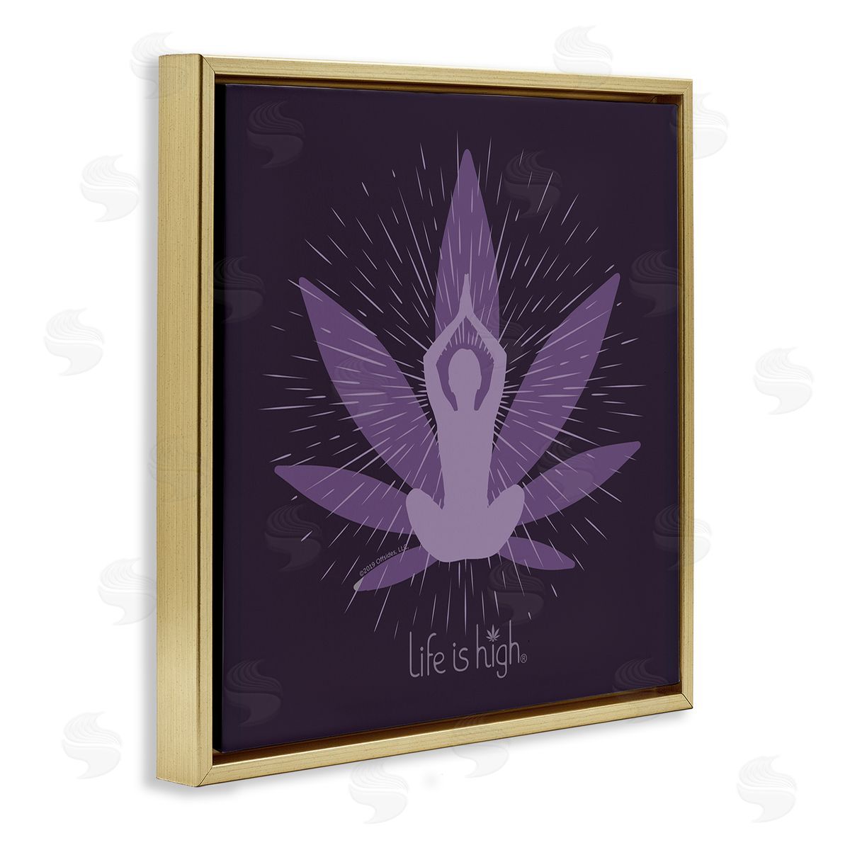 LIH Meditating Mindful Plant Gold Floating Frame Canvas Wall Art Print
