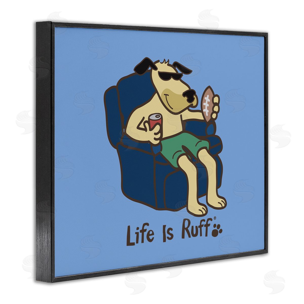 LIR Lounging Dog with Football Black Framed Giclee Wall Art Print
