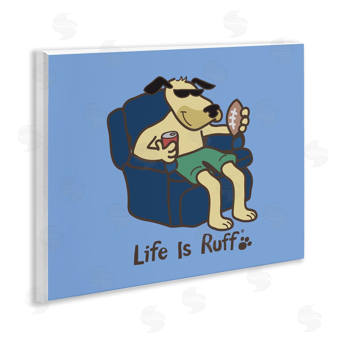 LIR Lounging Dog with Football Wooden Wall Plaque Art Print