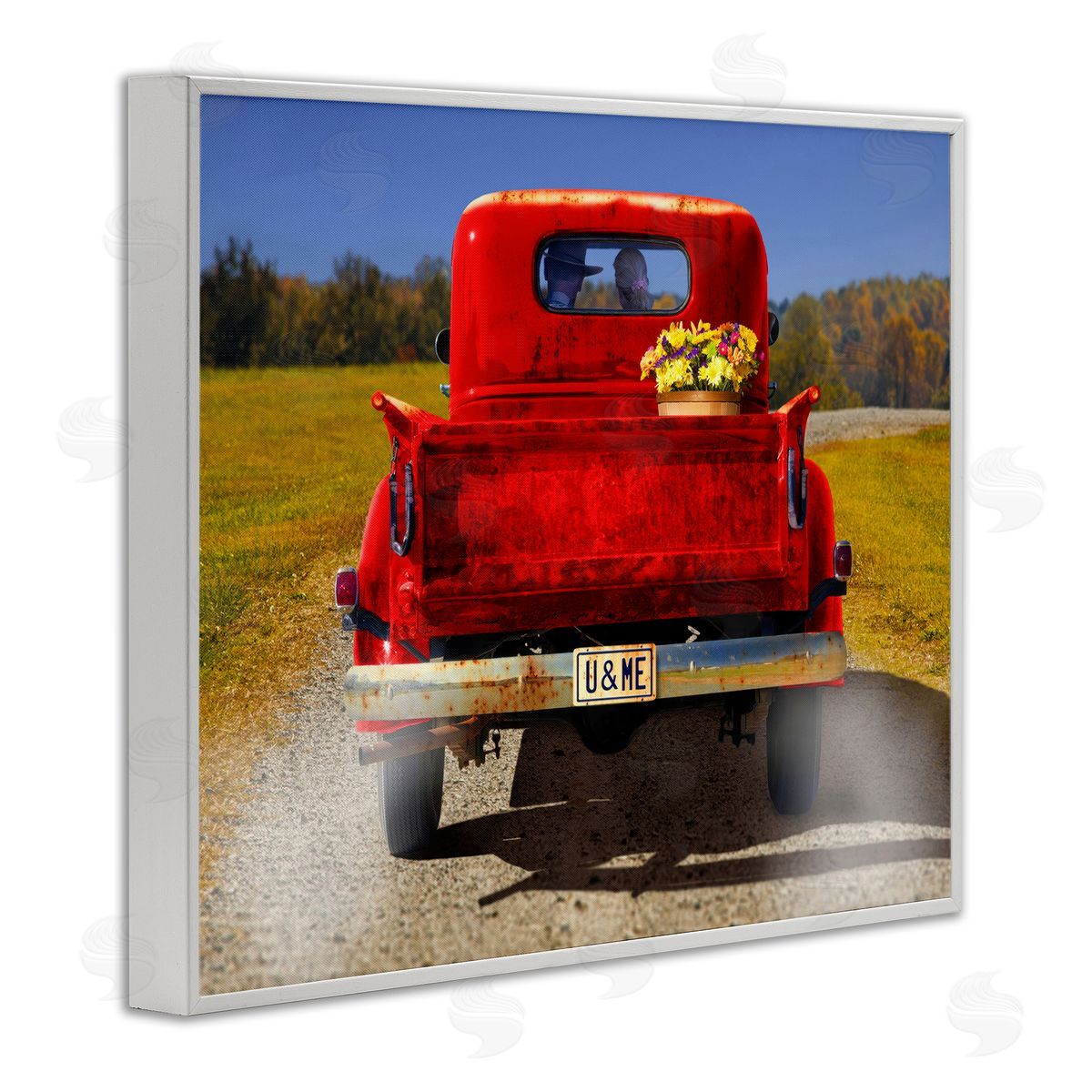 Cowboy in Red Truck White Frame Print Wall Art, Home Decor by Michael Quackenbush