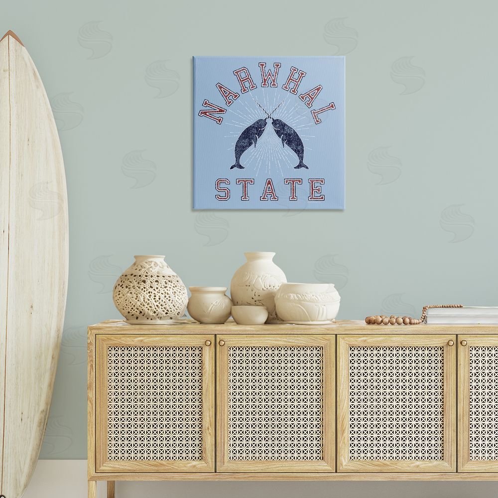 Spirit Animals/Life Is High Vintage Narwhal State Canvas Wall Art Print in Room