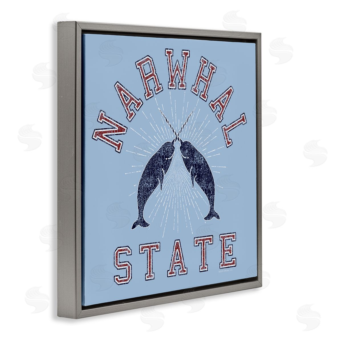 Spirit Animals/Life Is High Vintage Narwhal State Gray Floating Frame Canvas Wall Art Print