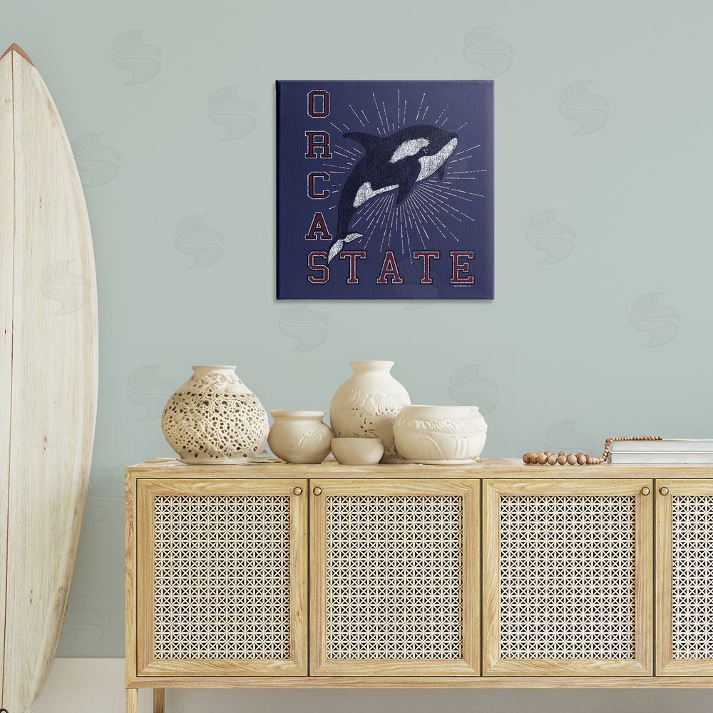 Spirit Animals/Life Is High Orca State Varsity Canvas Wall Art Print in Room