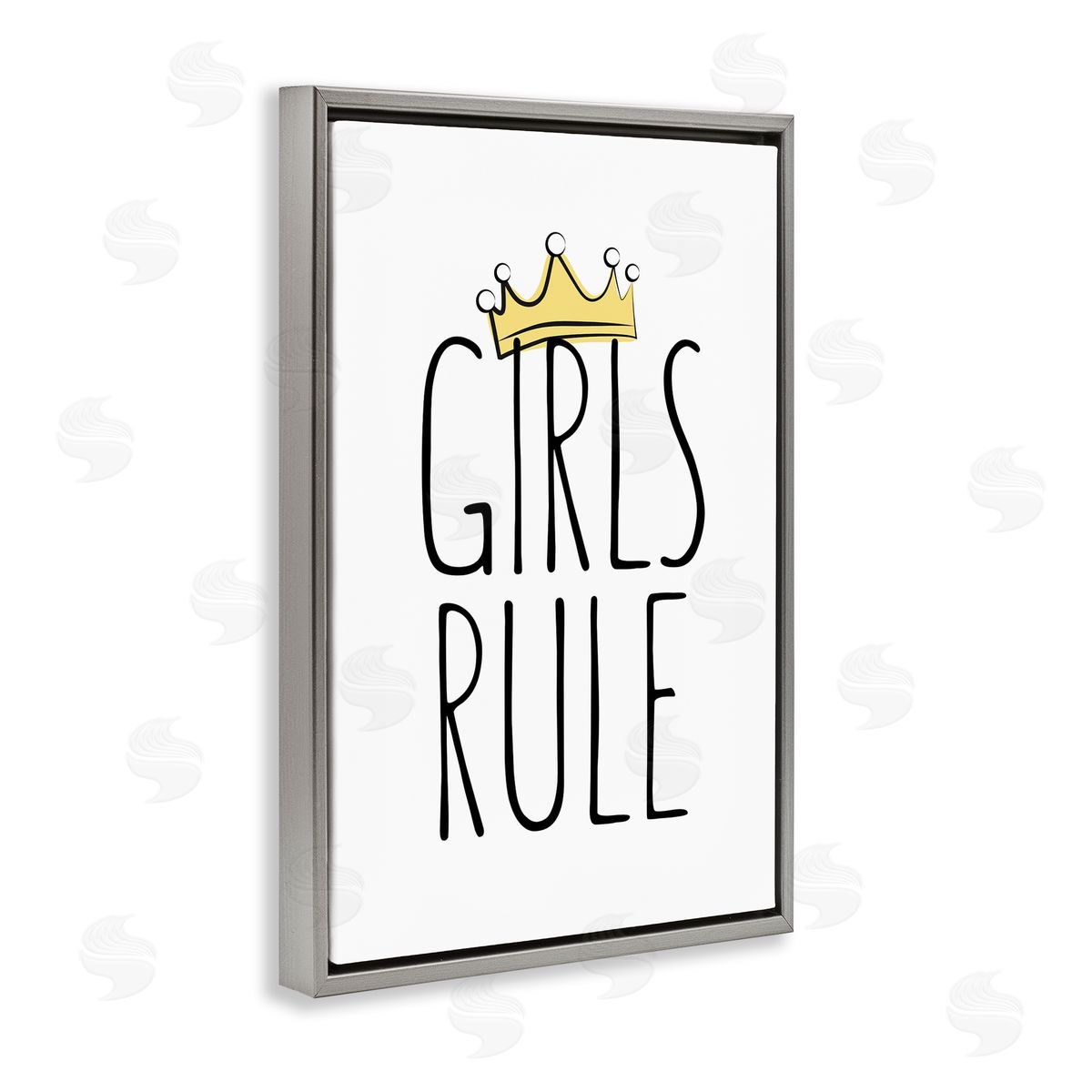 Martina Pavlova Girls Rule with Crown Gray Floating Frame Canvas Wall Art Print