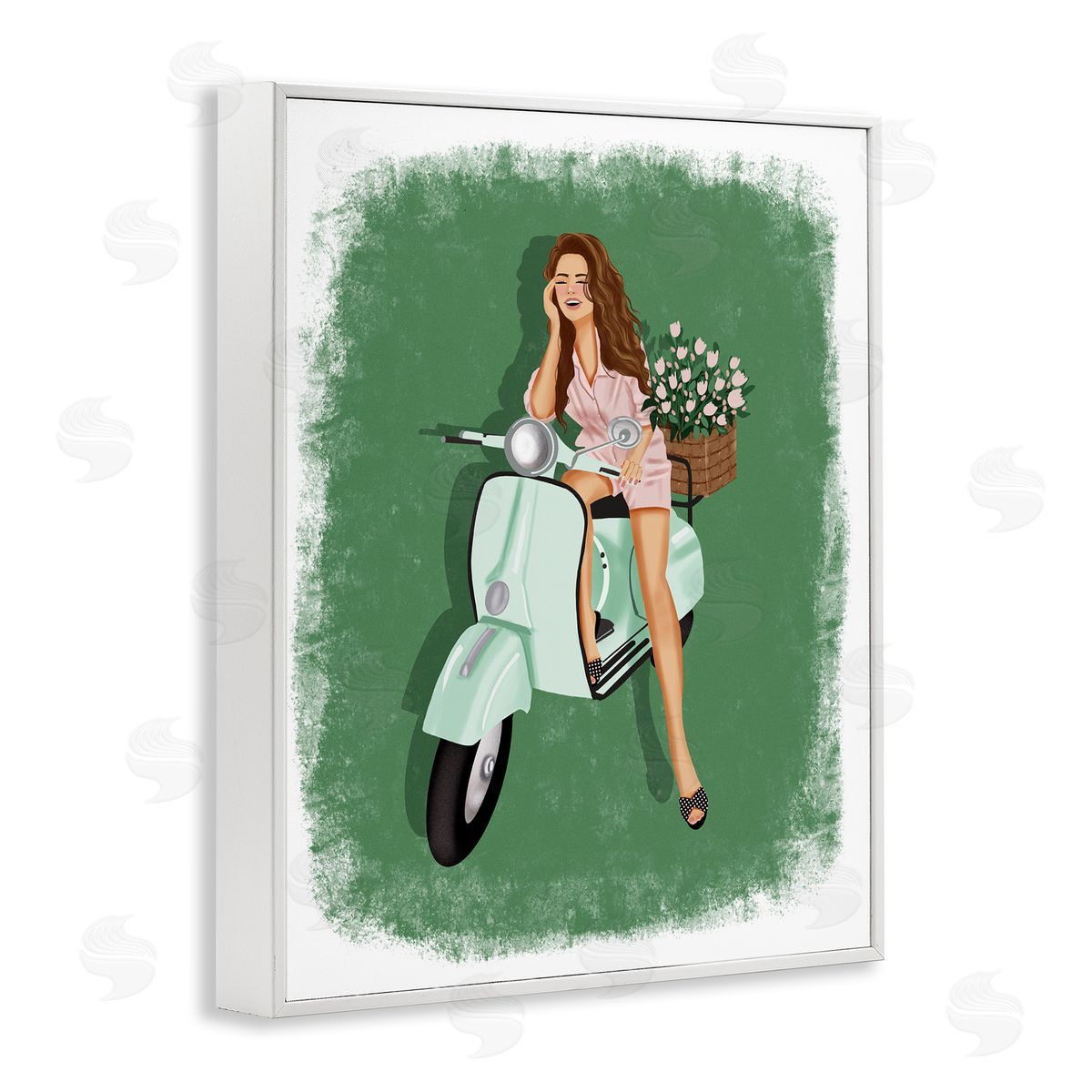 Saba Rauf Laughing Girl on Scooter White Framed Giclee Wall Art Print