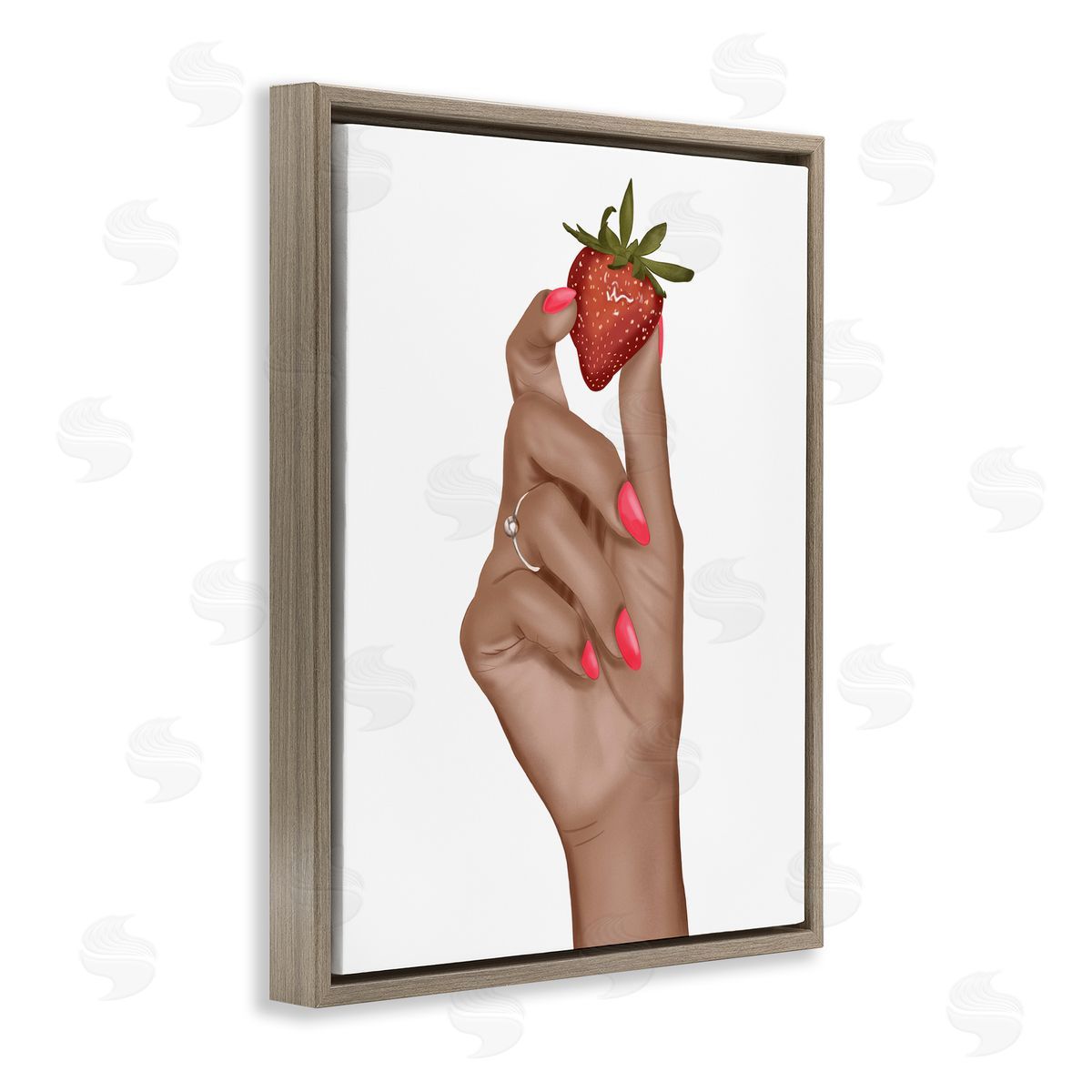 Saba Rauf Holding Juicy Strawberry Brown Floating Frame Canvas Wall Art Print