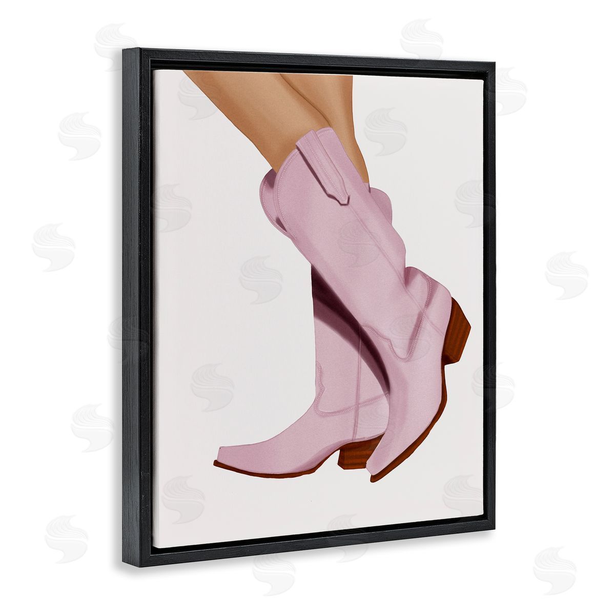 Saba Rauf Pastel Pink Cowgirl Boots Black Floating Frame Canvas Wall Art Print