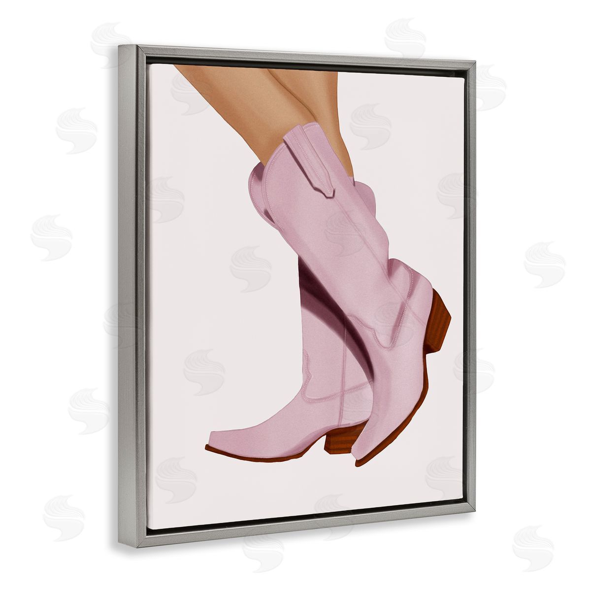 Saba Rauf Pastel Pink Cowgirl Boots Gray Floating Frame Canvas Wall Art Print