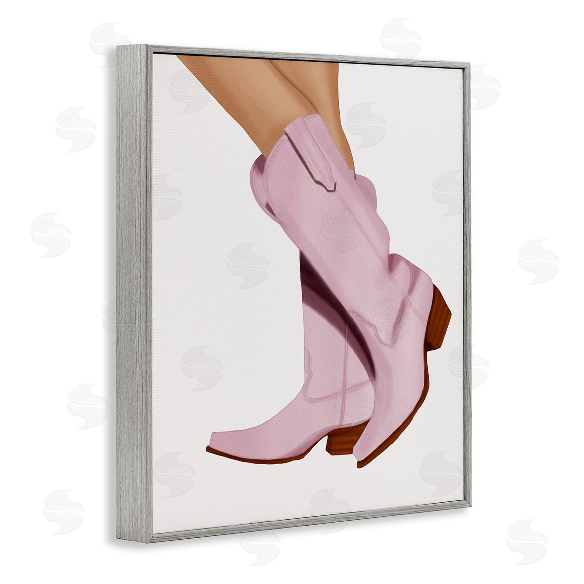 Saba Rauf Pastel Pink Cowgirl Boots Gray Framed Giclee Wall Art Print