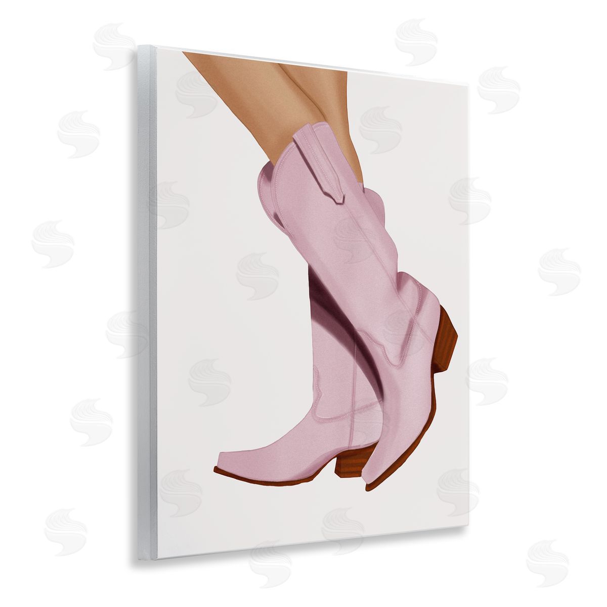 Saba Rauf Pastel Pink Cowgirl Boots Wooden Wall Plaque Art Print