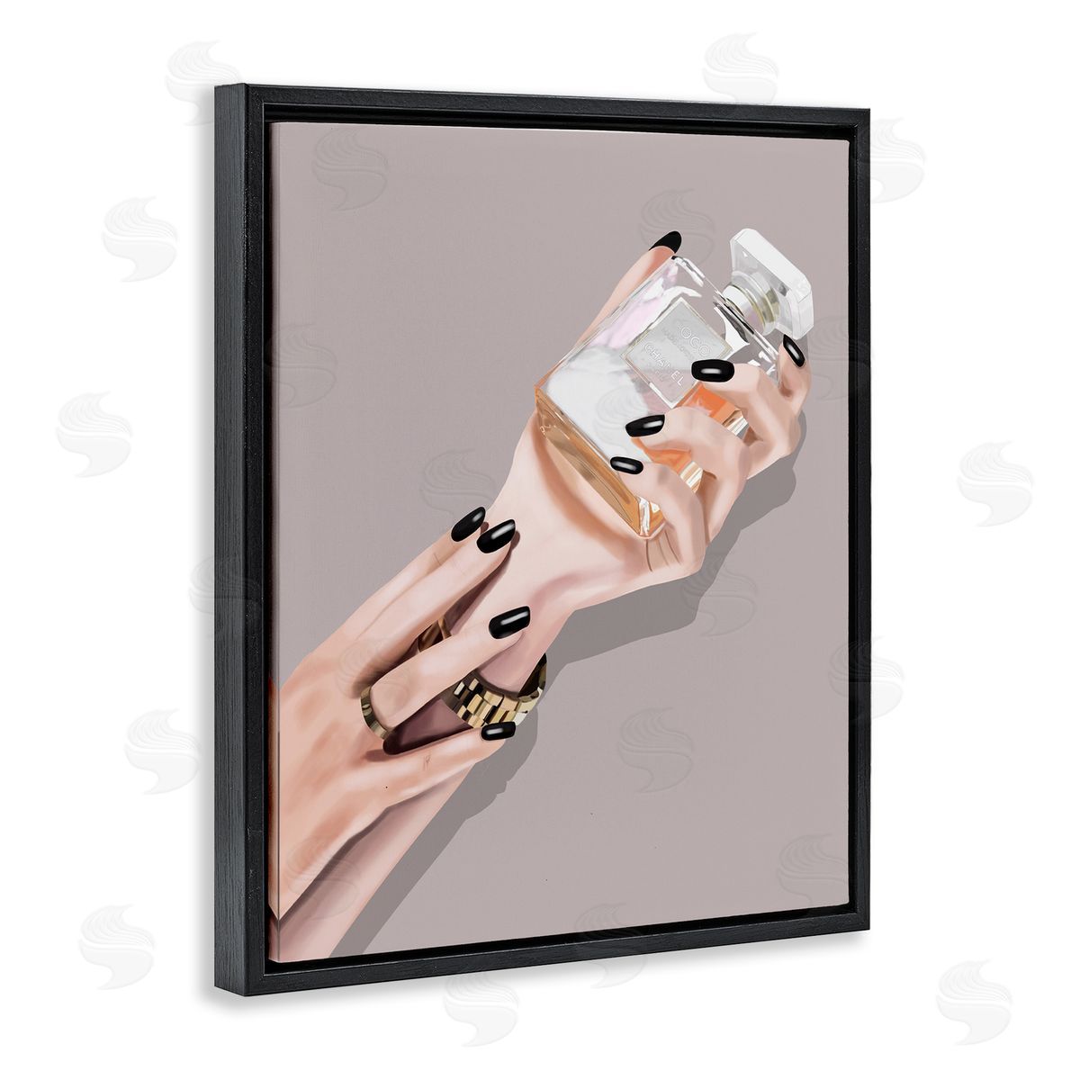 Saba Rauf Woman with Black Nail Polish Black Floating Frame Canvas Wall Art Print