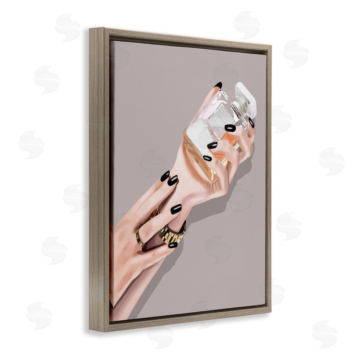 Saba Rauf Woman with Black Nail Polish Brown Floating Frame Canvas Wall Art Print