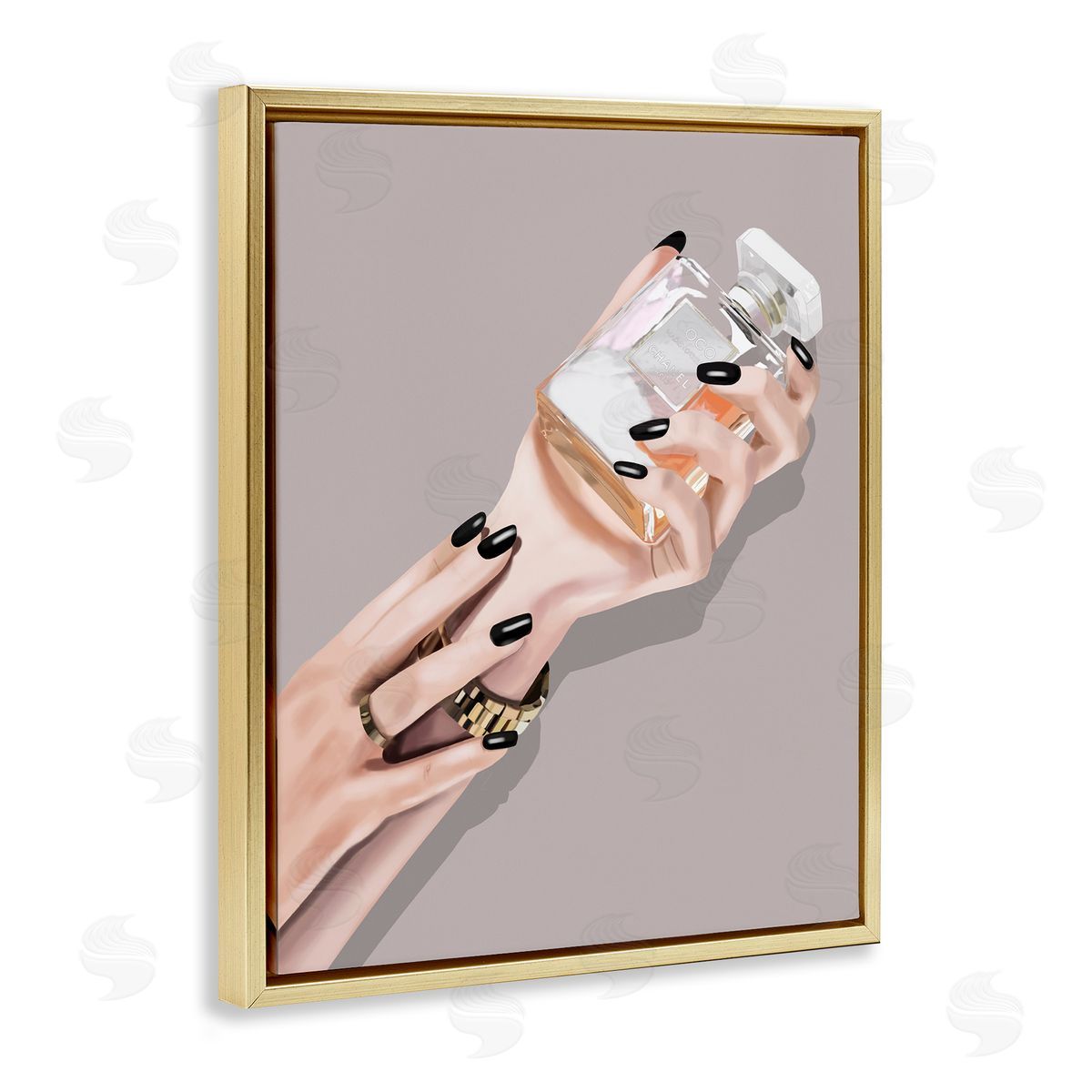 Saba Rauf Woman with Black Nail Polish Gold Floating Frame Canvas Wall Art Print
