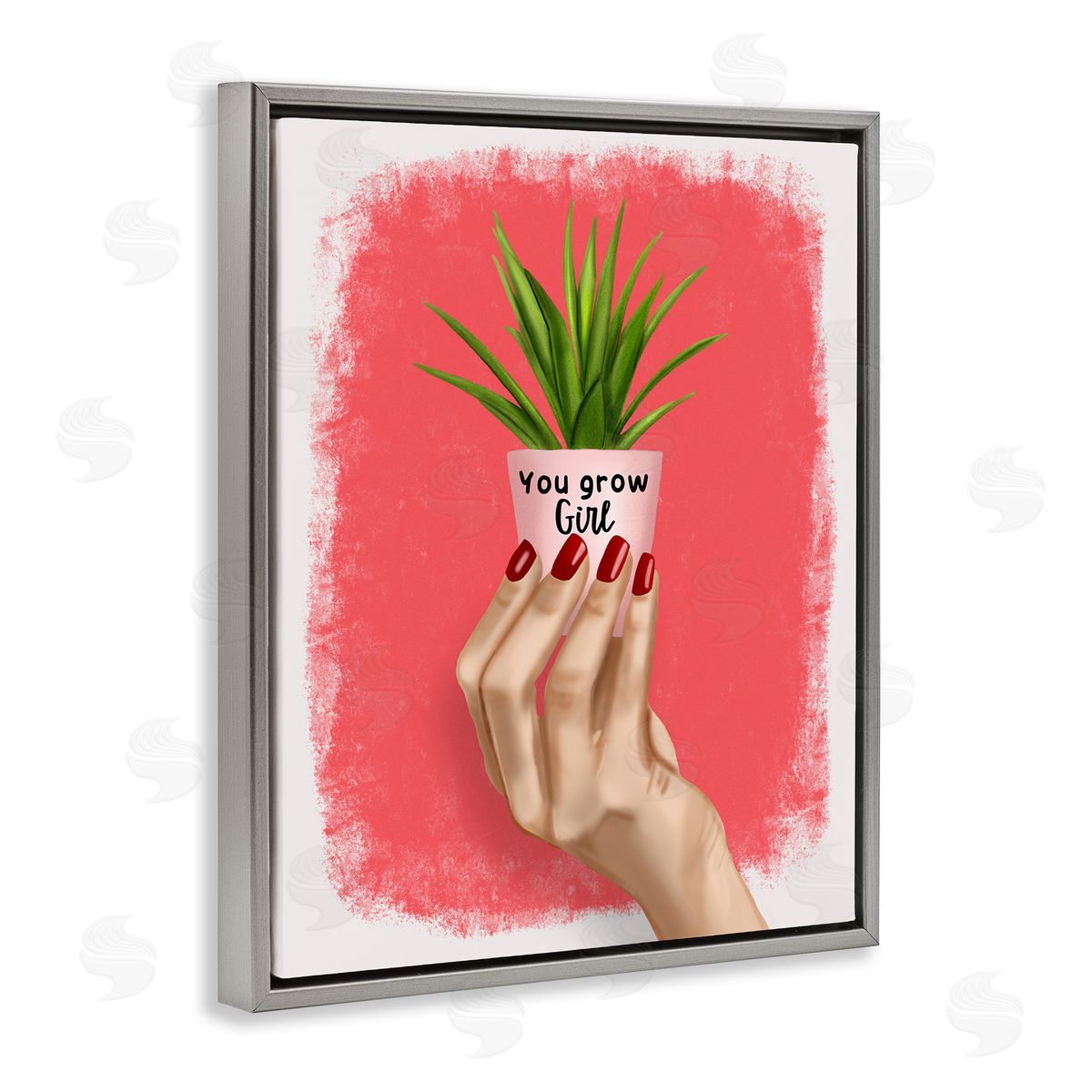 Saba Rauf You Go Girl Plant Gray Floating Frame Canvas Wall Art Print