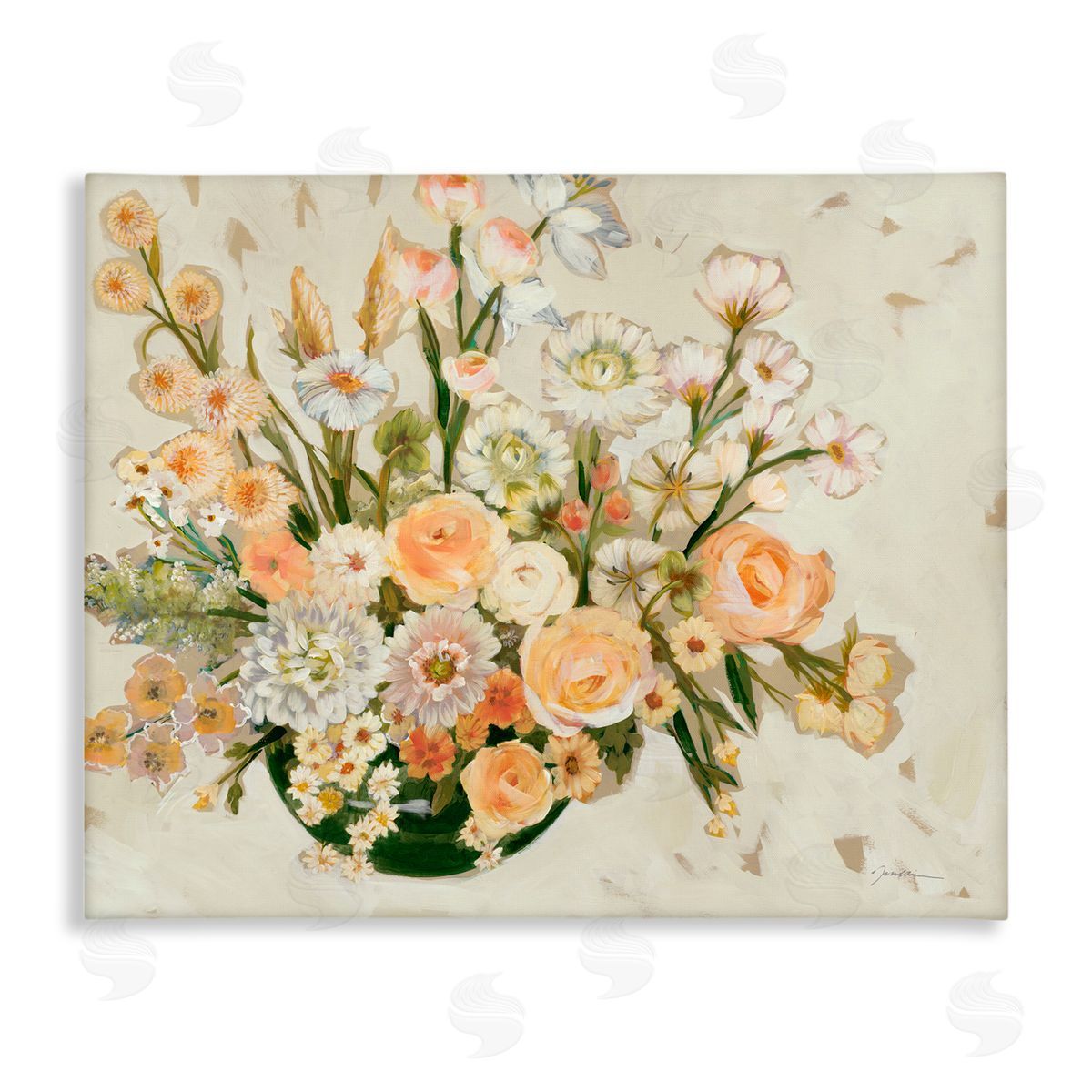 Liz Jardine Beige Shabby Chic Flowers Canvas Wall Art Print