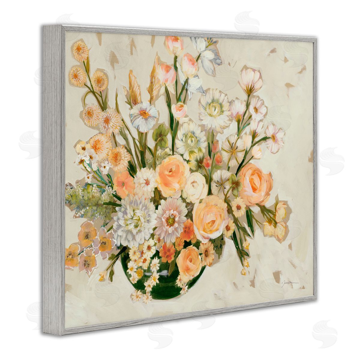 Liz Jardine Beige Shabby Chic Flowers Gray Framed Giclee Wall Art Print