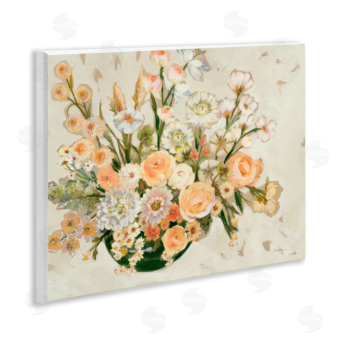 Liz Jardine Beige Shabby Chic Flowers Wooden Wall Plaque Art Print