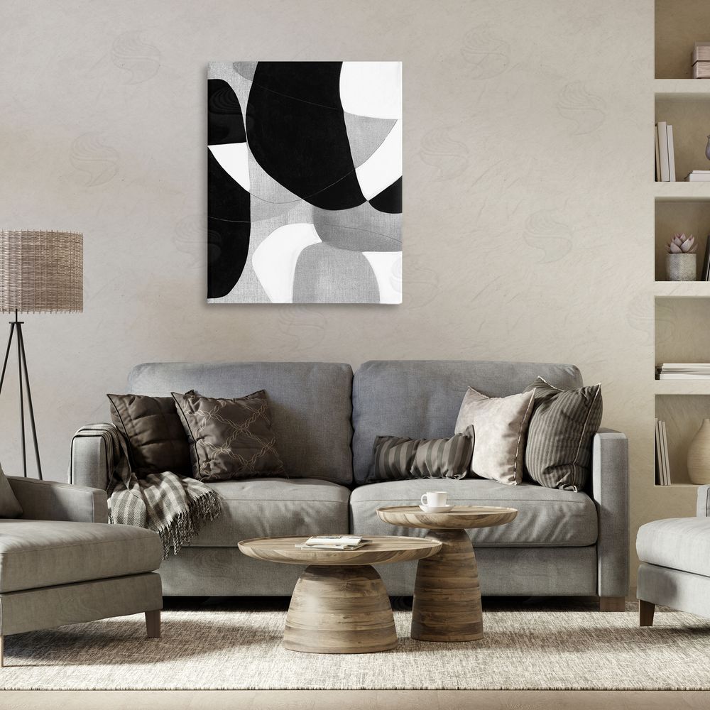 Kippi Leonard Monochrome Oblong Shapes Canvas Wall Art Print in Room
