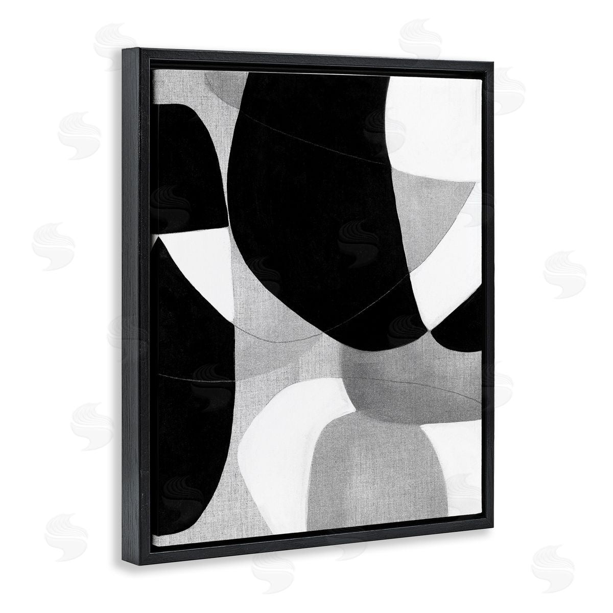 Kippi Leonard Monochrome Oblong Shapes Black Floating Frame Canvas Wall Art Print
