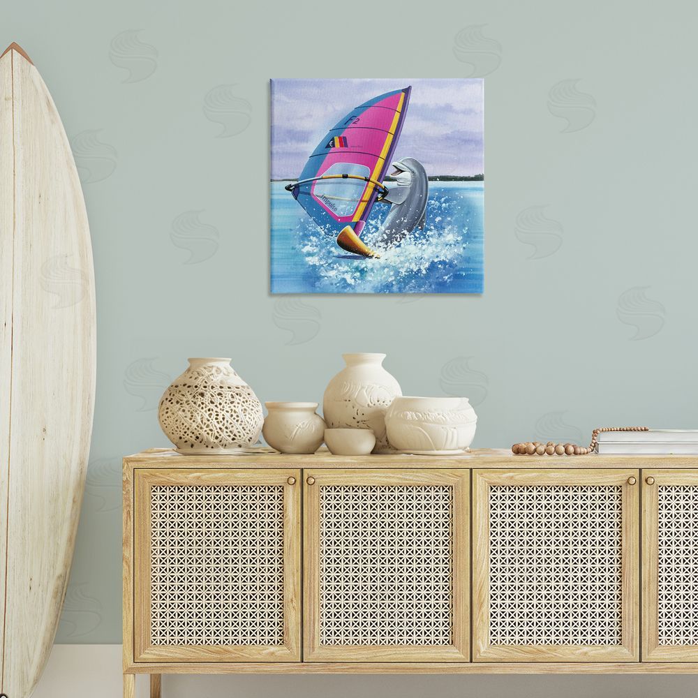 Art Brands Holdings LLC. Wind Surfer Dolphin Canvas Wall Art Print in Room