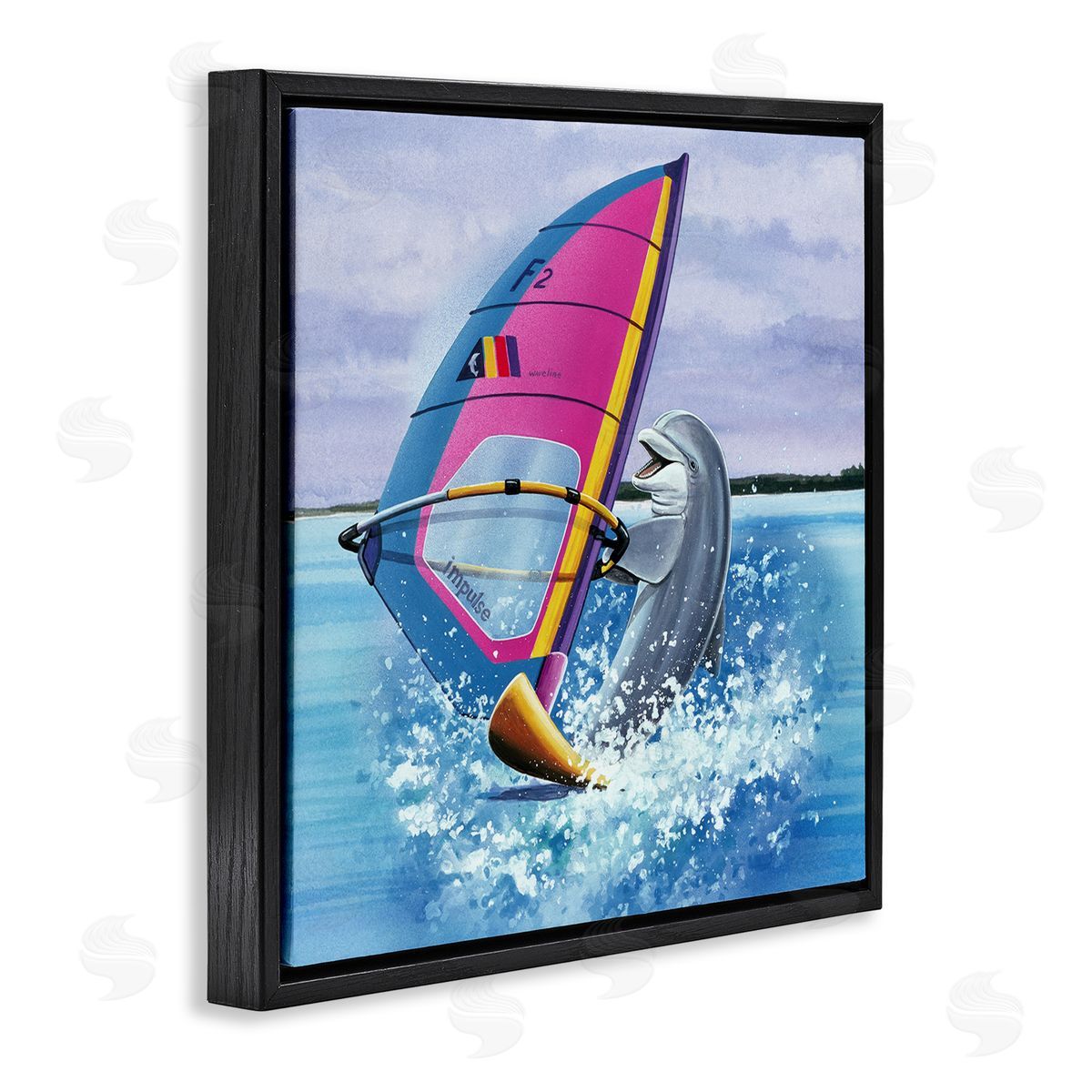 Art Brands Holdings LLC. Wind Surfer Dolphin Black Floating Frame Canvas Wall Art Print