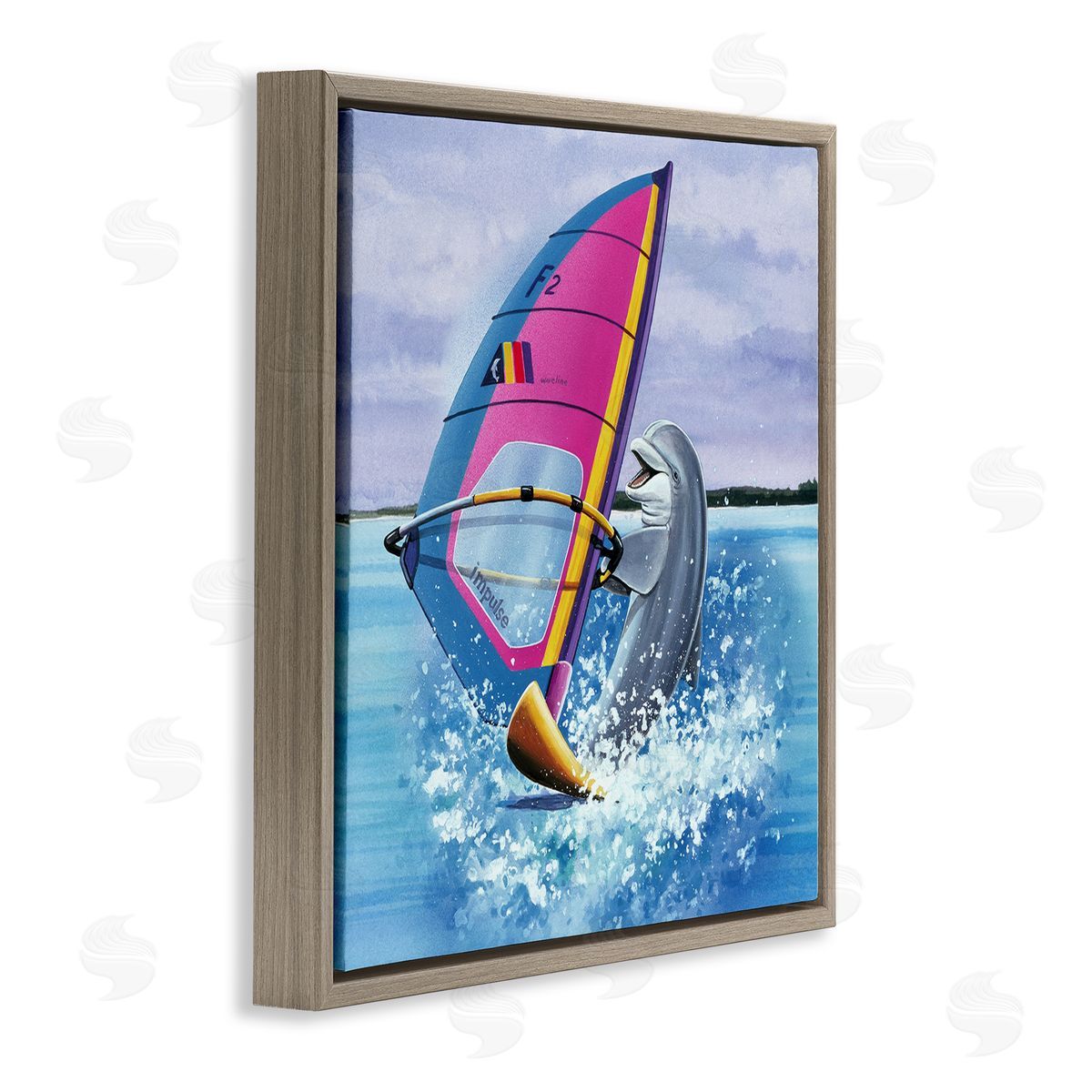 Art Brands Holdings LLC. Wind Surfer Dolphin Brown Floating Frame Canvas Wall Art Print