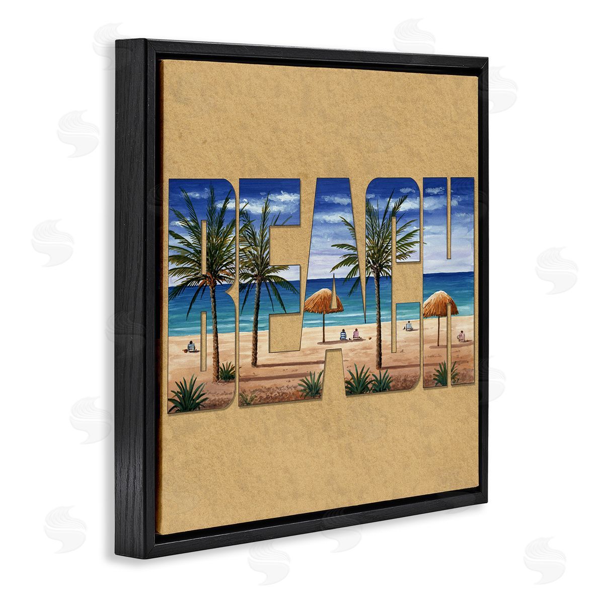 Art Brands Holdings LLC. Tropical Beach Typography Black Floating Frame Canvas Wall Art Print