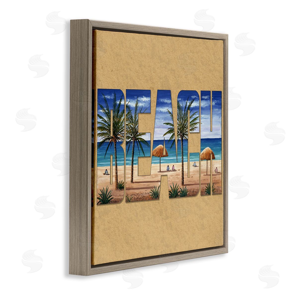 Art Brands Holdings LLC. Tropical Beach Typography Brown Floating Frame Canvas Wall Art Print