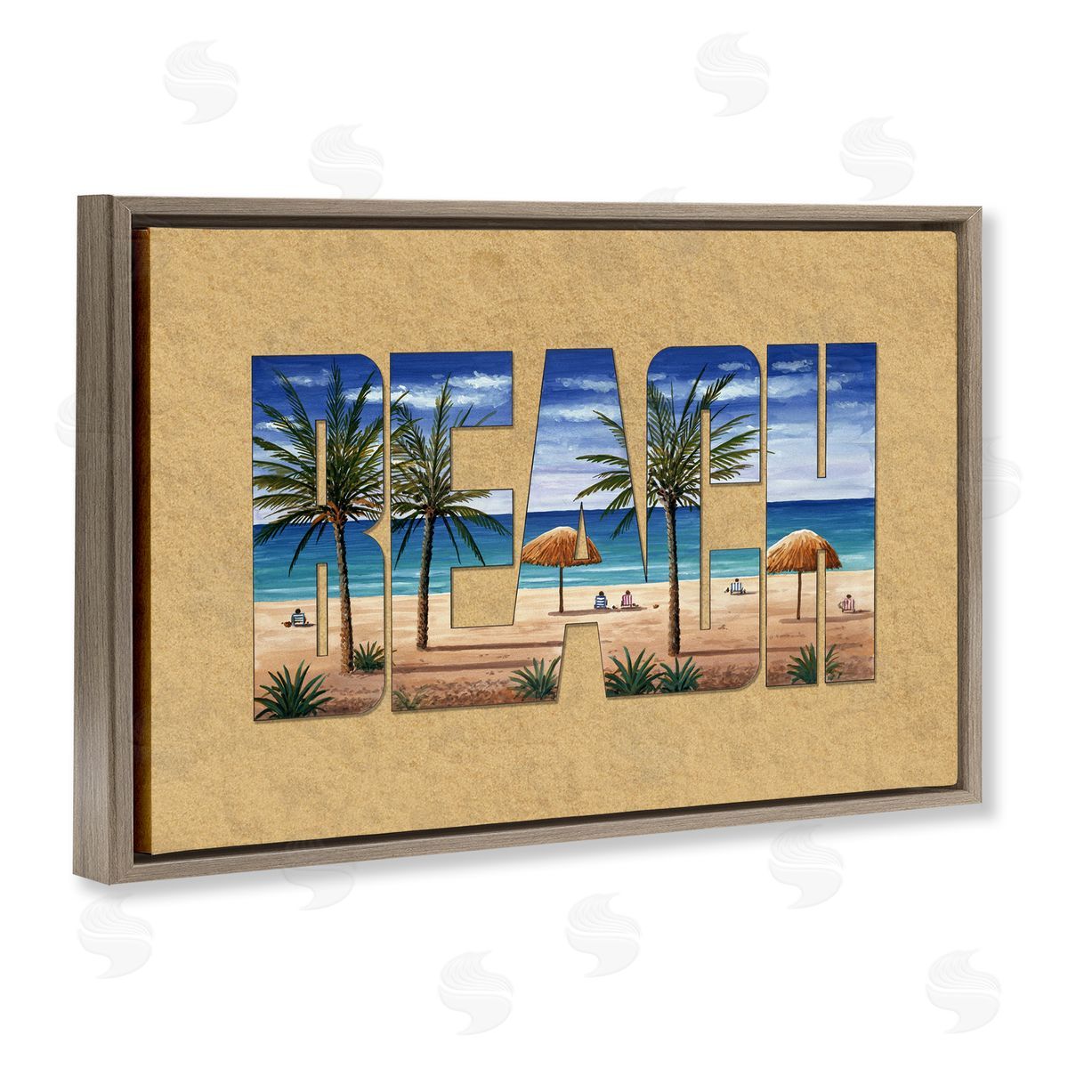 Tropical Beach Outline Brown Floating Frame Canvas Wall Art, Home Decor by Art Brands Holdings, LLC