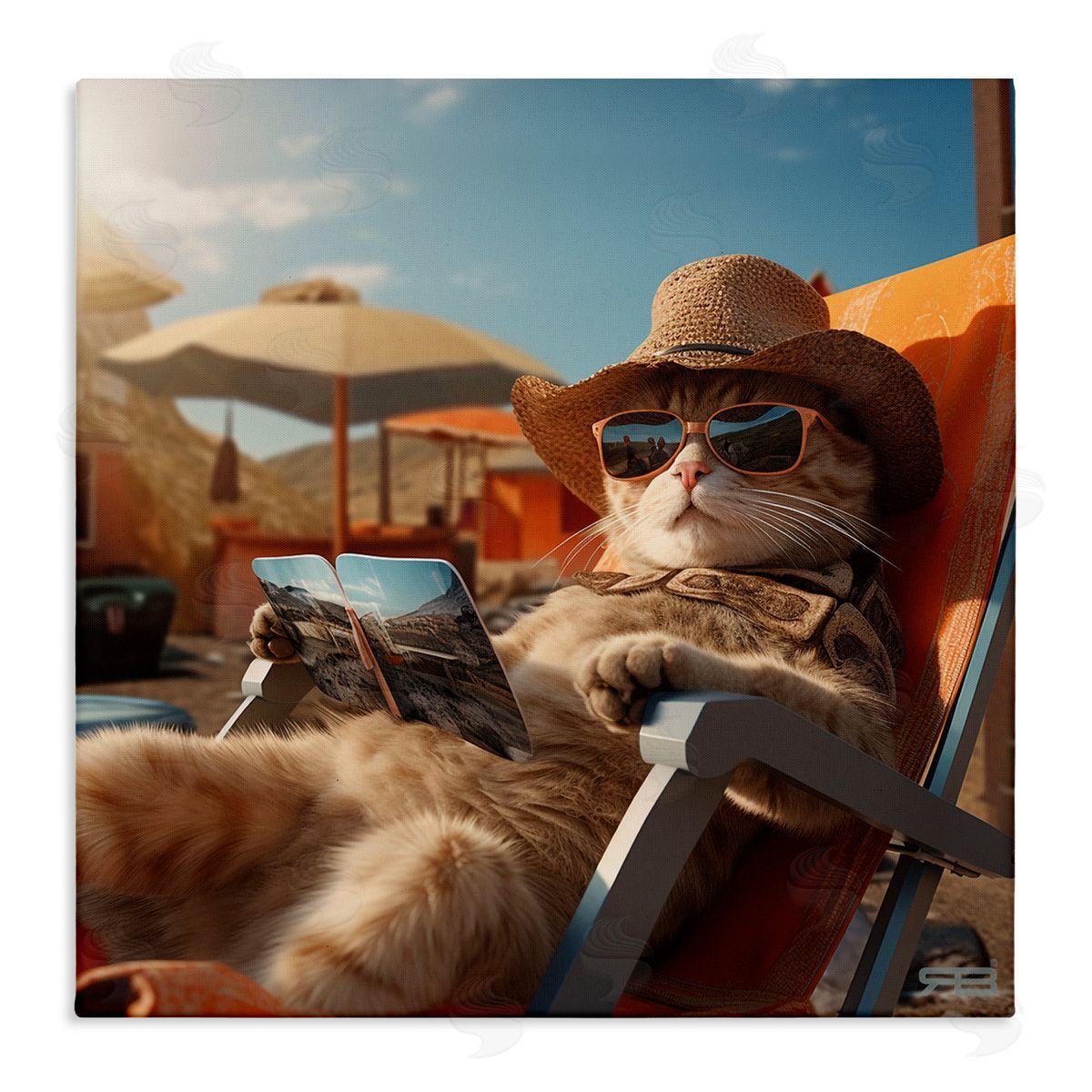 RB Relaxing Cat Lounge Chair Canvas Wall Art Print