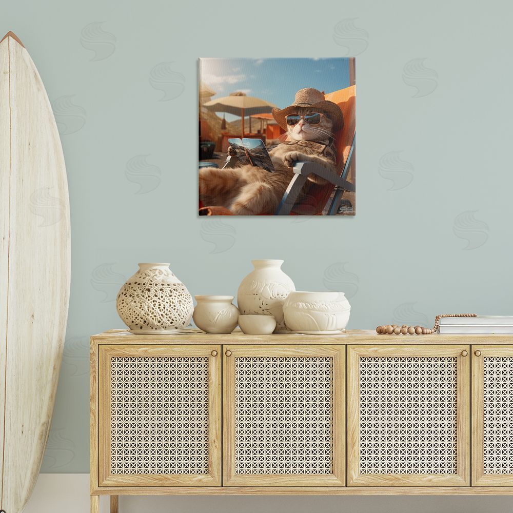 RB Relaxing Cat Lounge Chair Canvas Wall Art Print in Room