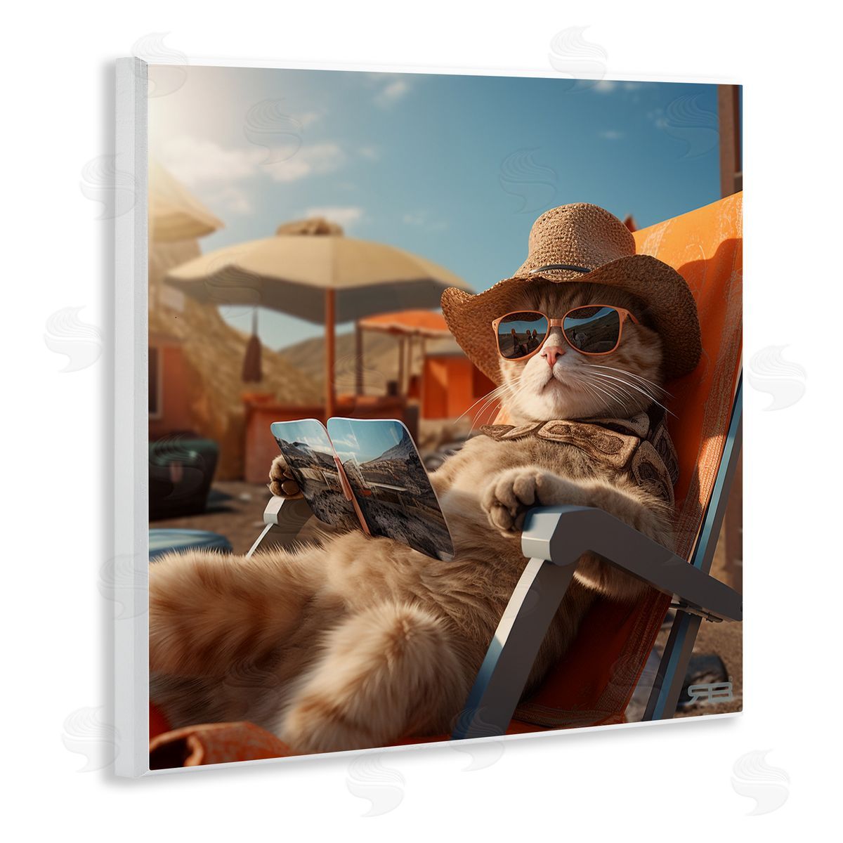 RB Relaxing Cat Lounge Chair Wooden Wall Plaque Art Print