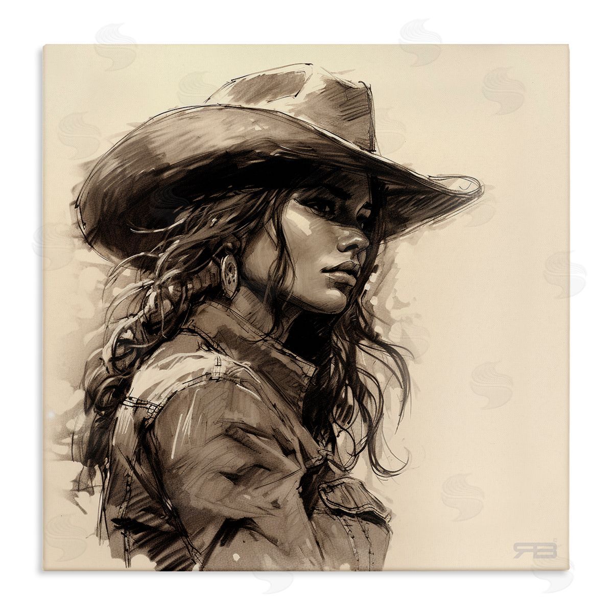 RB Stoic Cowgirl Looking Away Canvas Wall Art Print