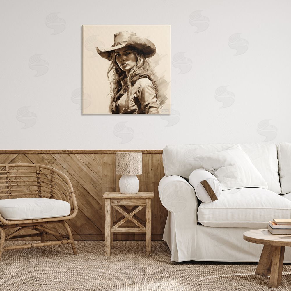 RB Western Cowgirl Gaze Canvas Wall Art Print in Room