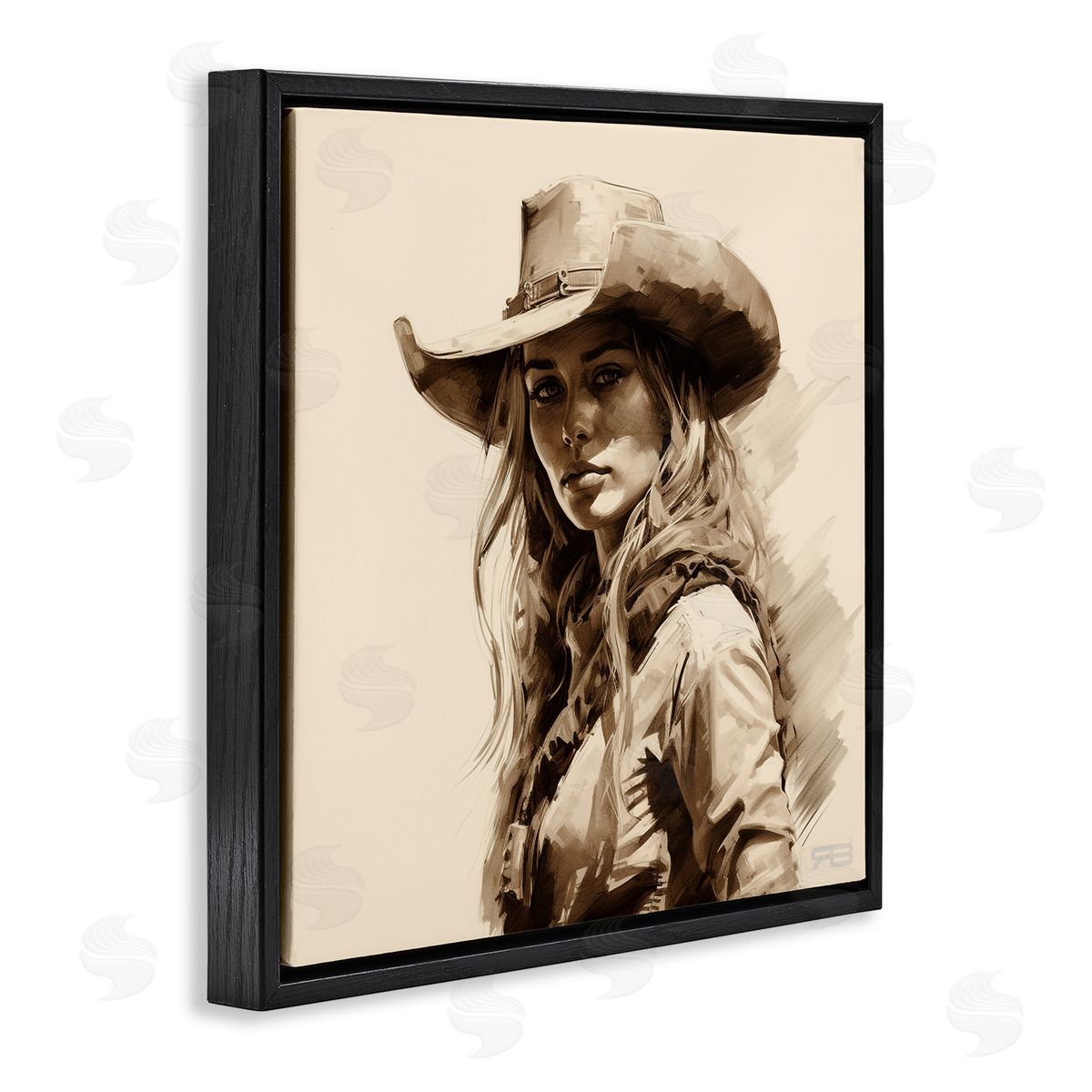 RB Western Cowgirl Gaze Black Floating Frame Canvas Wall Art Print