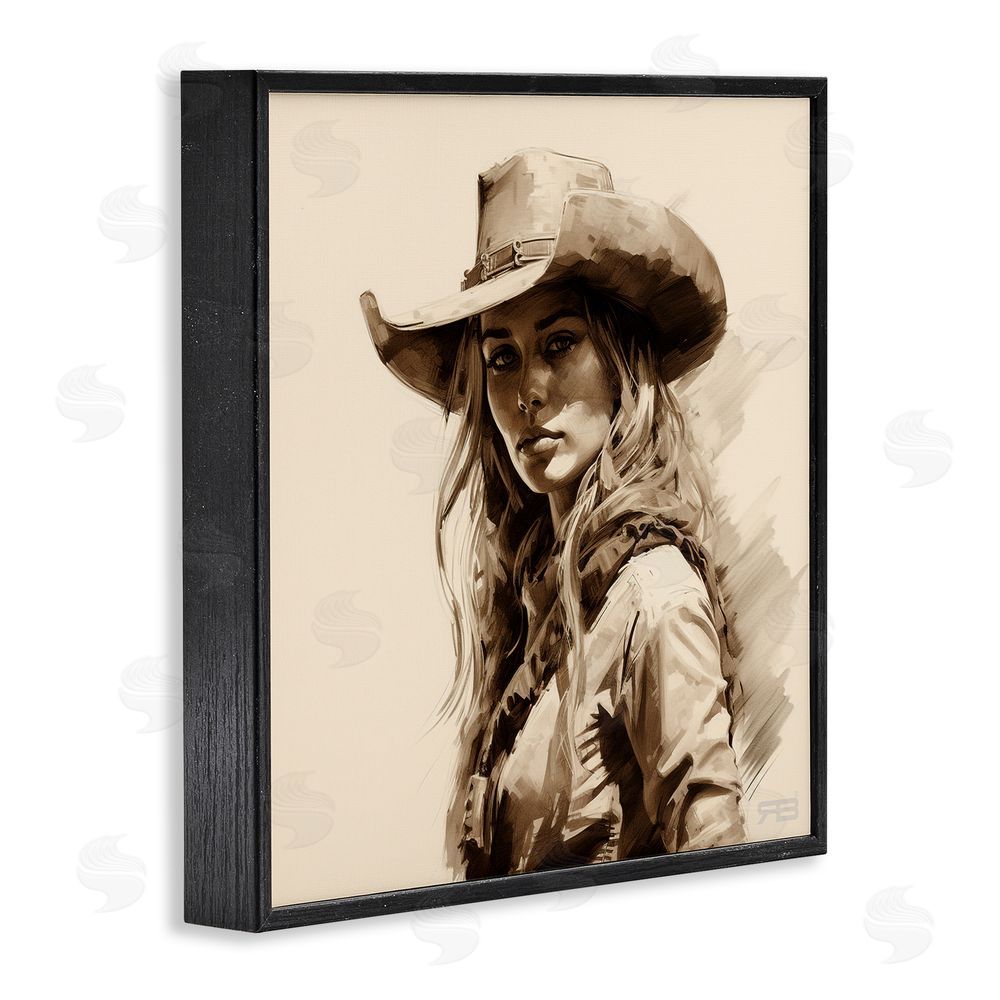 RB Western Cowgirl Gaze Black Framed Giclee Wall Art Print