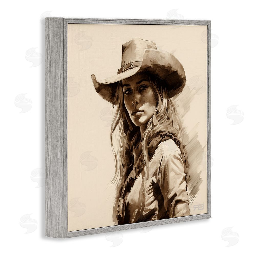 RB Western Cowgirl Gaze Gray Framed Giclee Wall Art Print