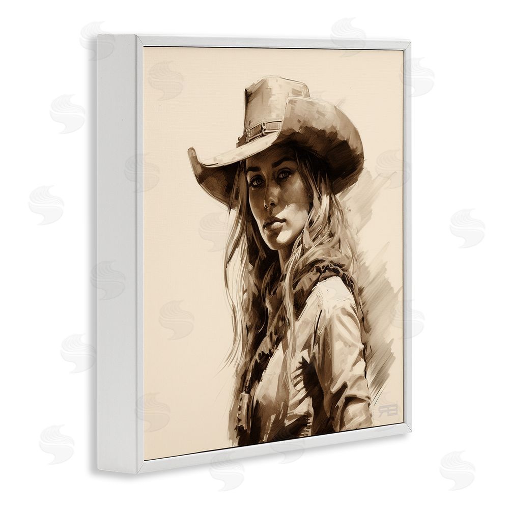 RB Western Cowgirl Gaze White Framed Giclee Wall Art Print