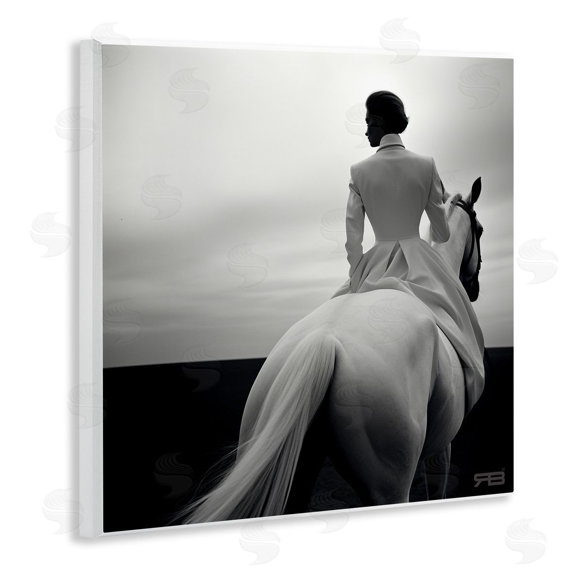 RB Riding Horse into Horizon Wooden Wall Plaque Art Print