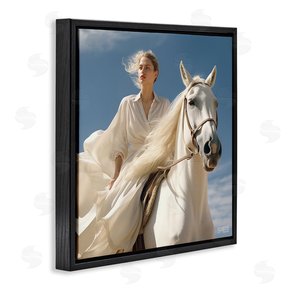 RB Windswept Equestrian Girl Black Floating Frame Canvas Wall Art Print