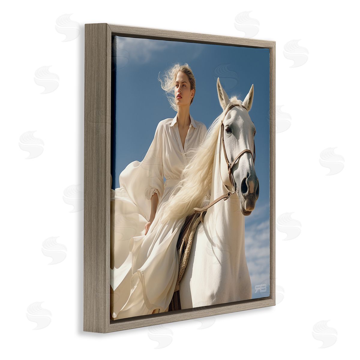 RB Windswept Equestrian Girl Brown Floating Frame Canvas Wall Art Print
